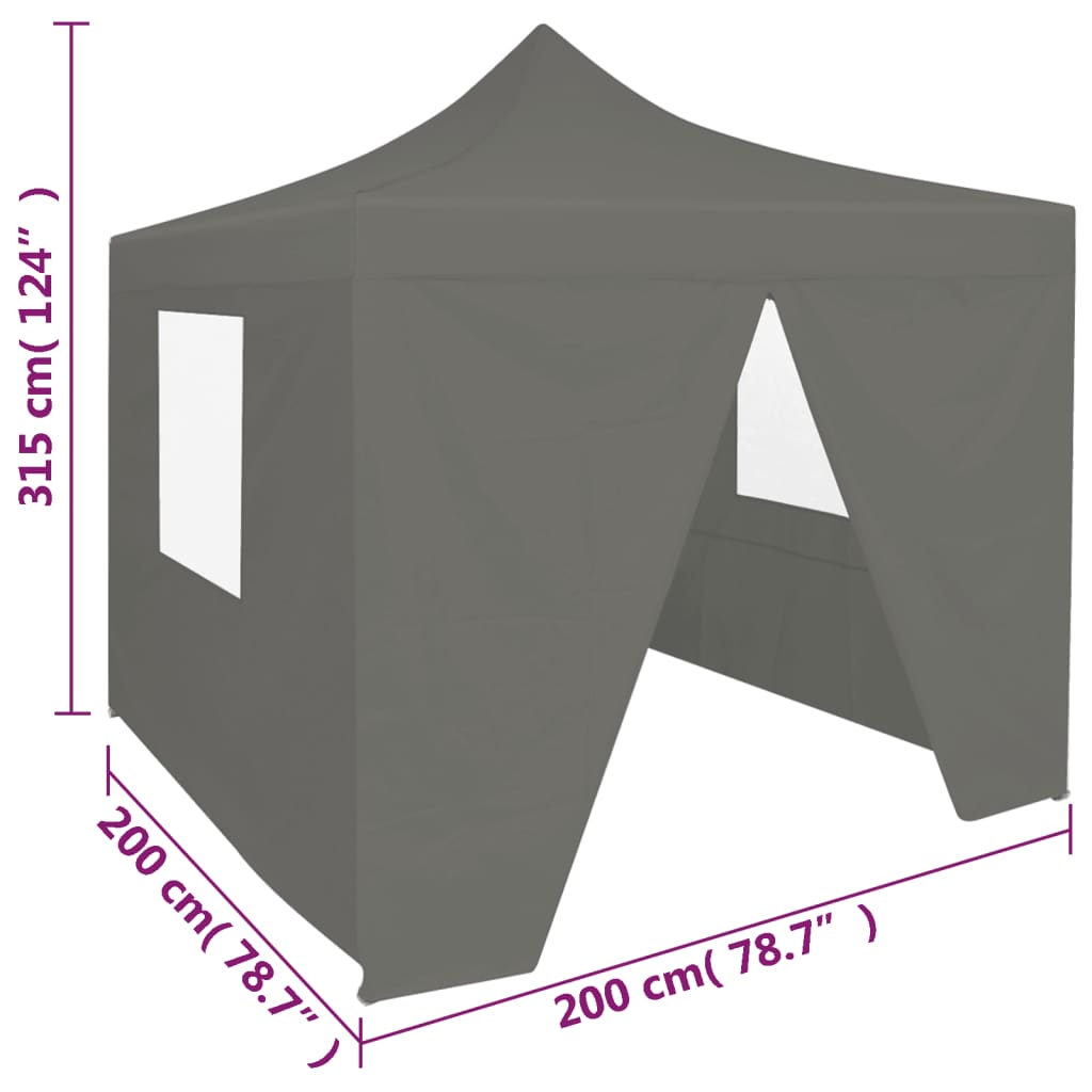 Tenda dobrável profissional festas 4 paredes 2x2m aço antracite