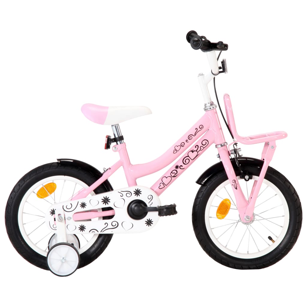 Children's bicycle with front platform, 14" wheel, white/pink