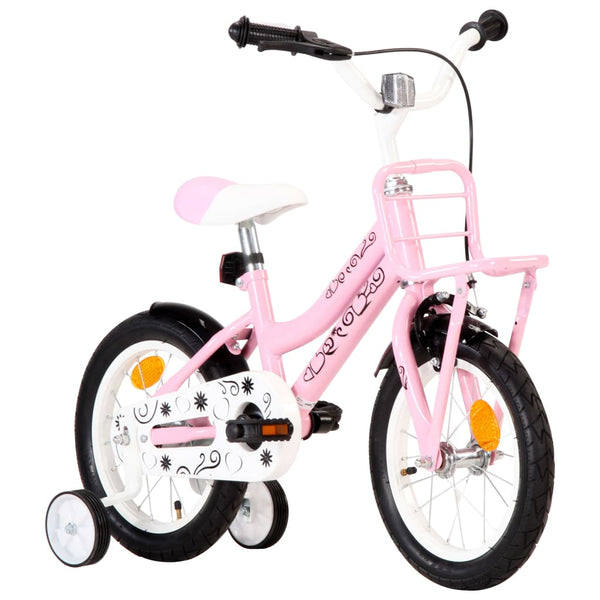 Bicicleta infantil con plataforma delantera, rueda de 14", blanco/rosa