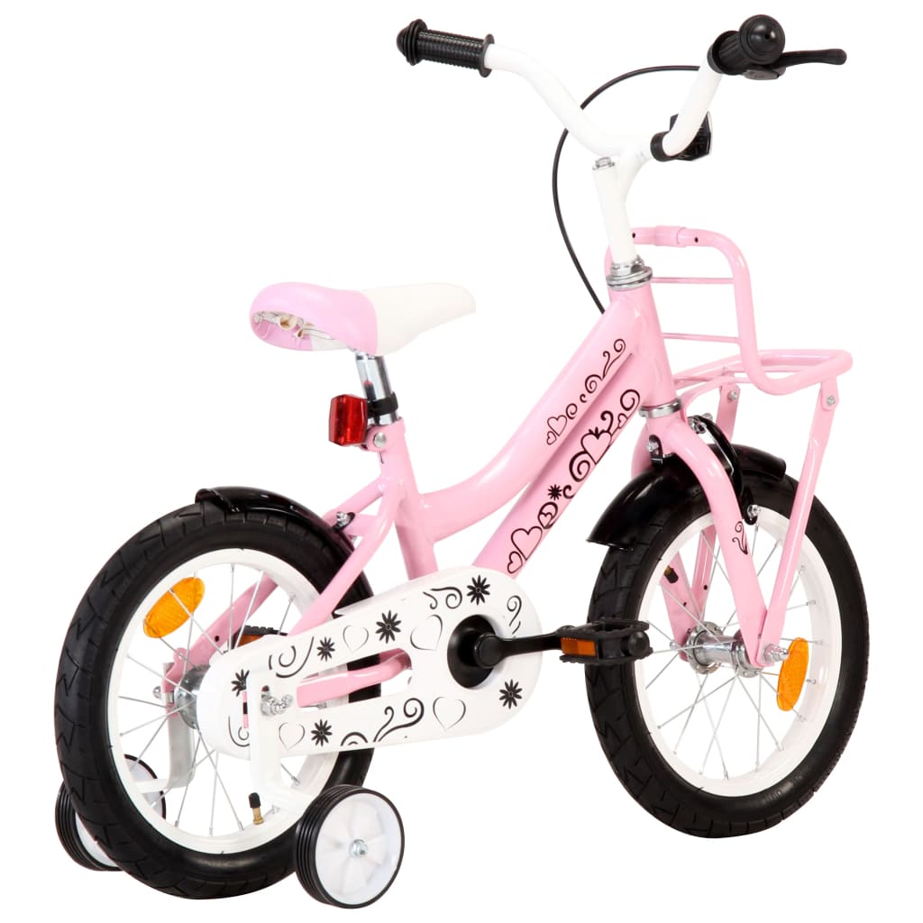 Children's bicycle with front platform, 14" wheel, white/pink