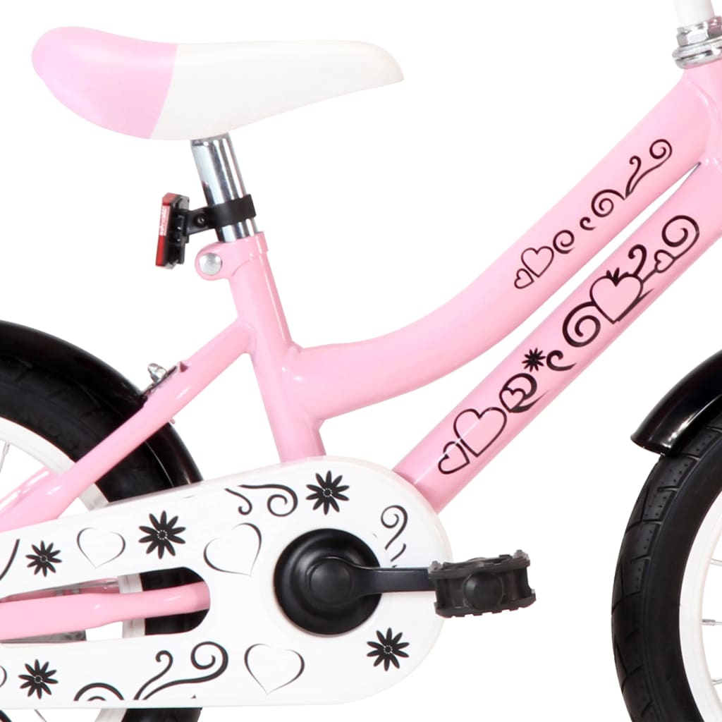 Bicicleta infantil con plataforma delantera, rueda de 14", blanco/rosa