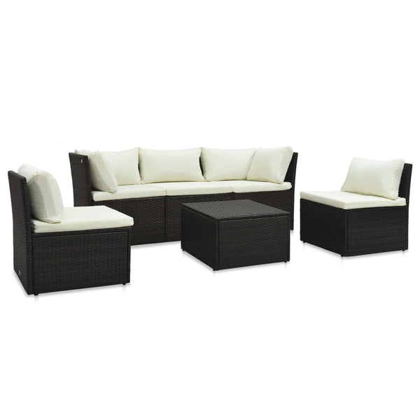 4 pcs conjunto lounge jardim c/ almofadões vime PE castanho