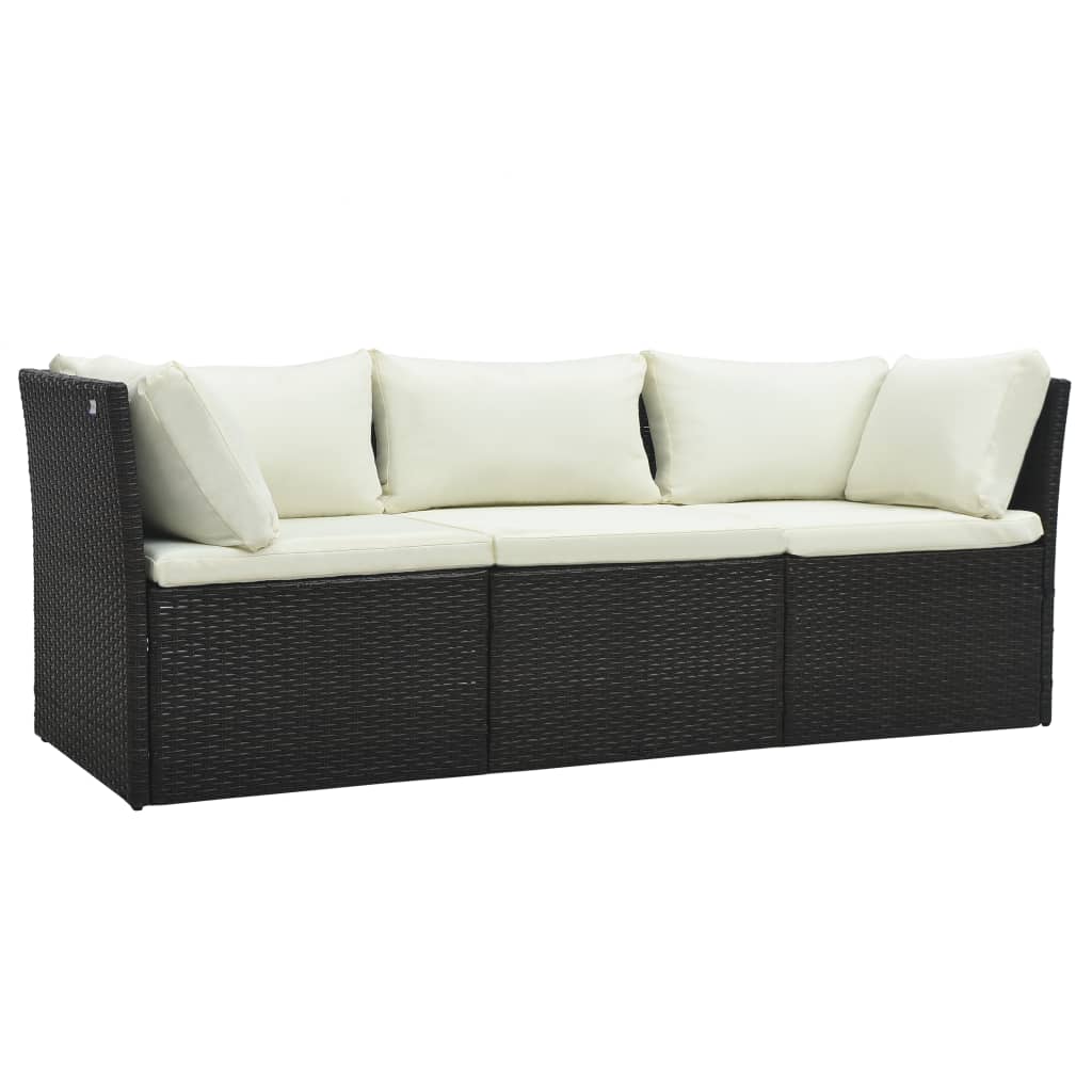 4 pcs conjunto lounge jardim c/ almofadões vime PE castanho