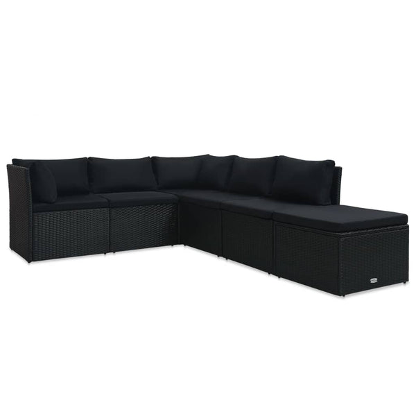 4 pcs conjunto lounge de jardim c/ almofadões vime PE preto