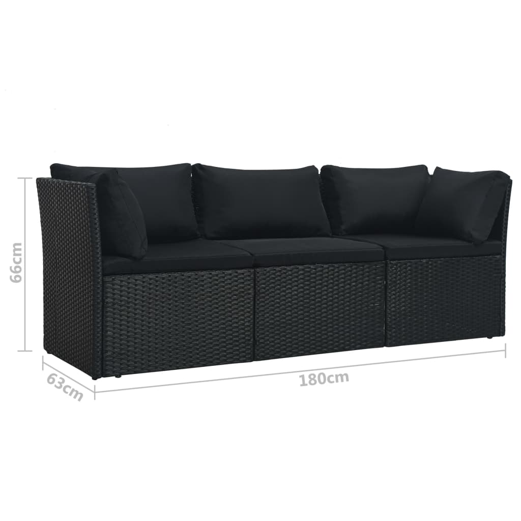 4 pcs conjunto lounge de jardim c/ almofadões vime PE preto