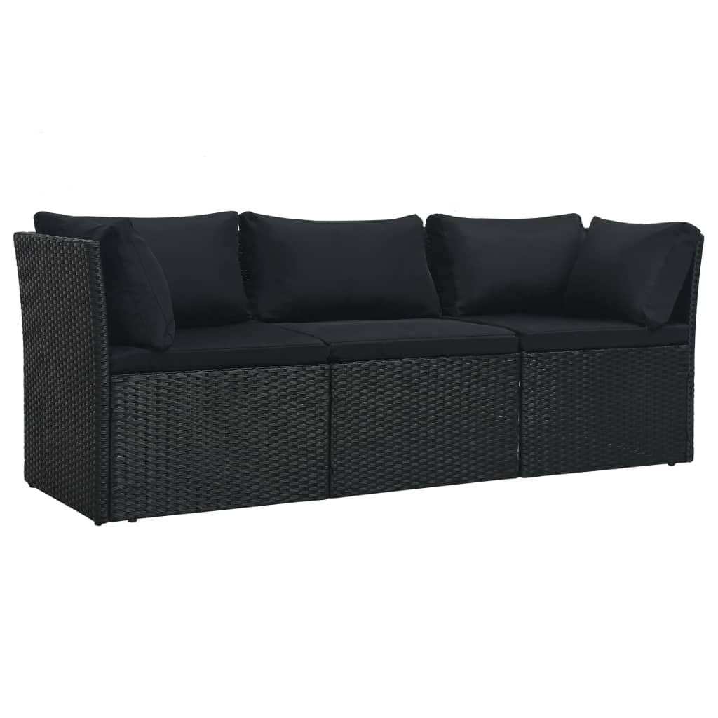 4 pcs conjunto lounge de jardim c/ almofadões vime PE preto