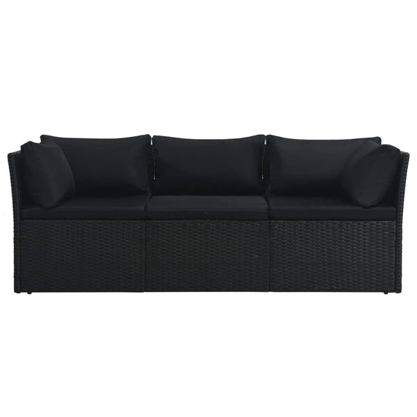 4 pcs conjunto lounge de jardim c/ almofadões vime PE preto