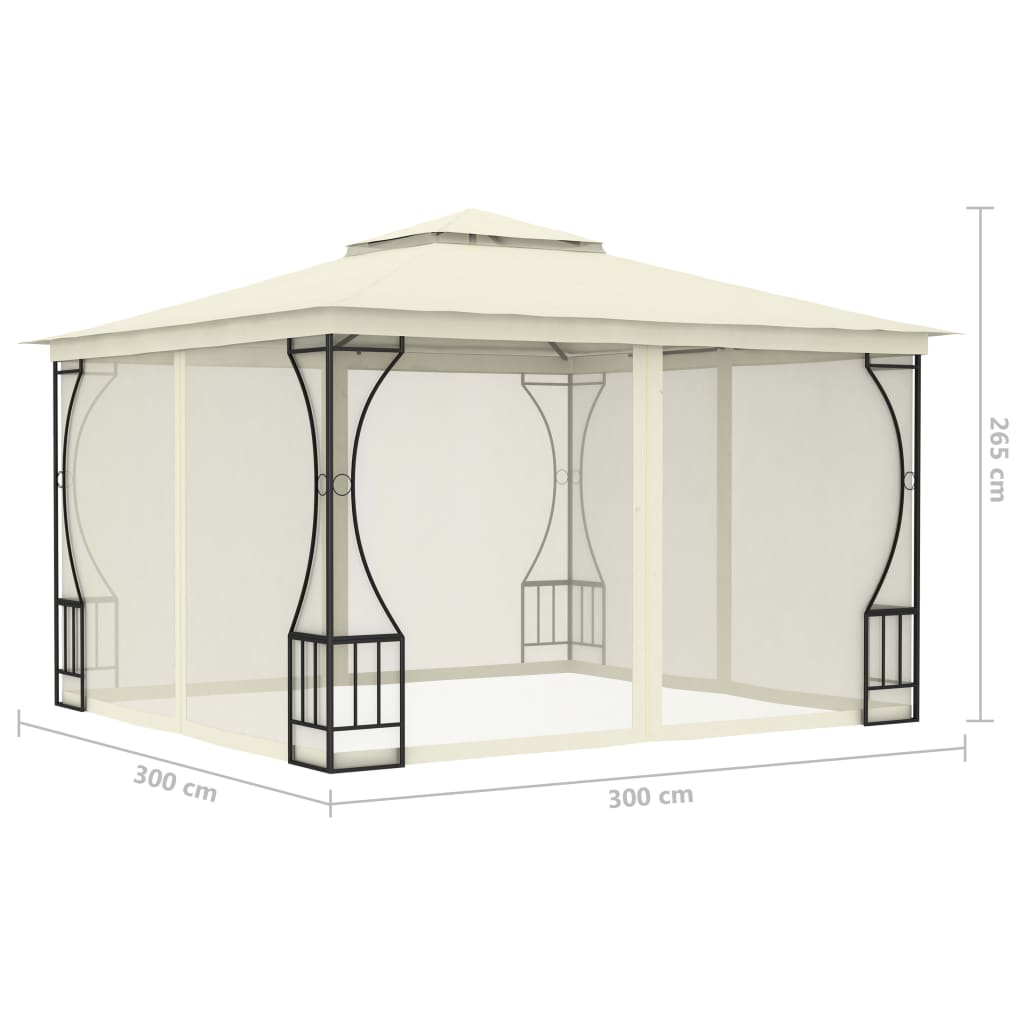 Gazebo com redes 300x300x265 cm creme