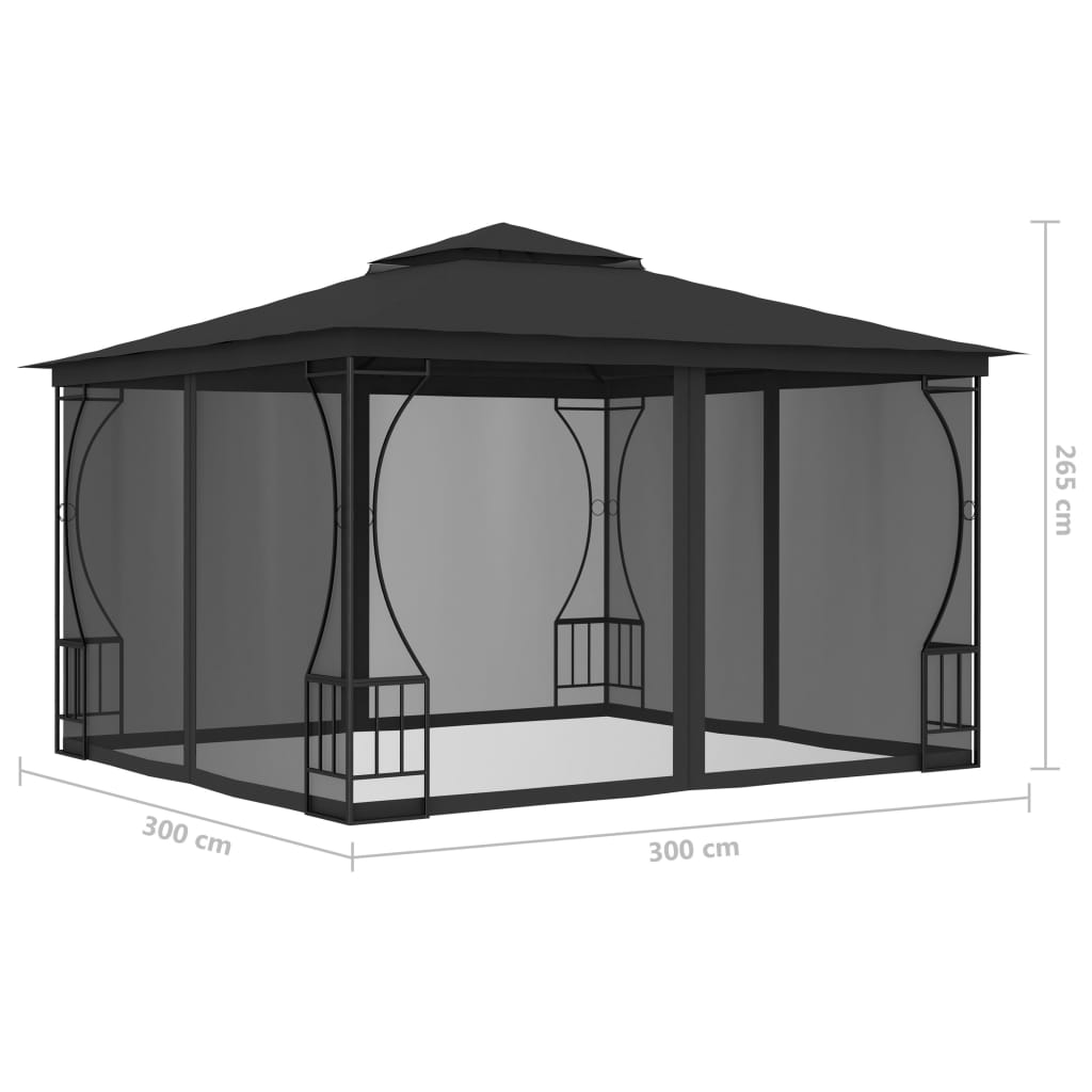 Gazebo com redes 300x300x265 cm antracite