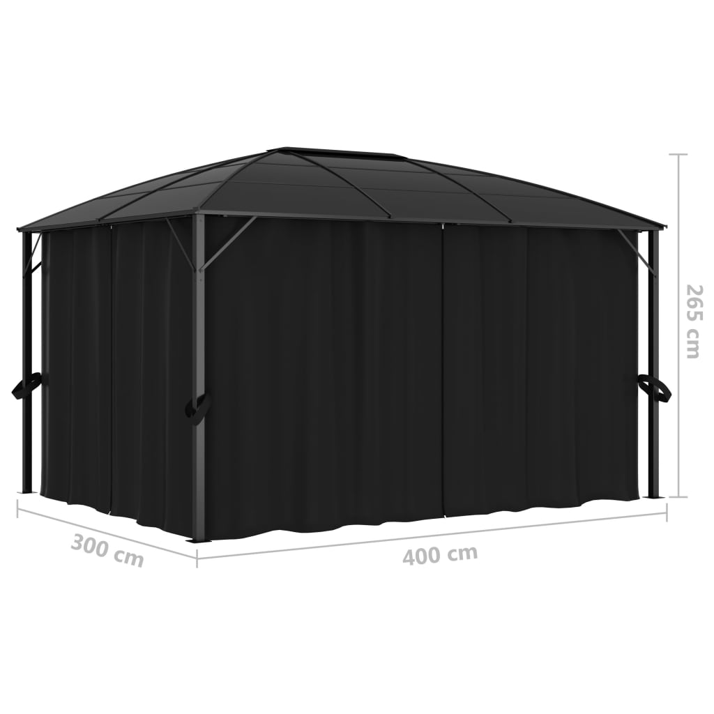 Gazebo com cortinas 400x300x265 cm antracite