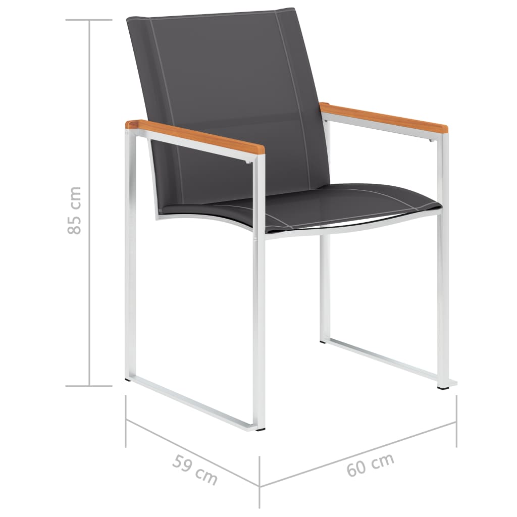 Cadeiras de jardim 2 pcs textilene e aço inoxidável cinzento