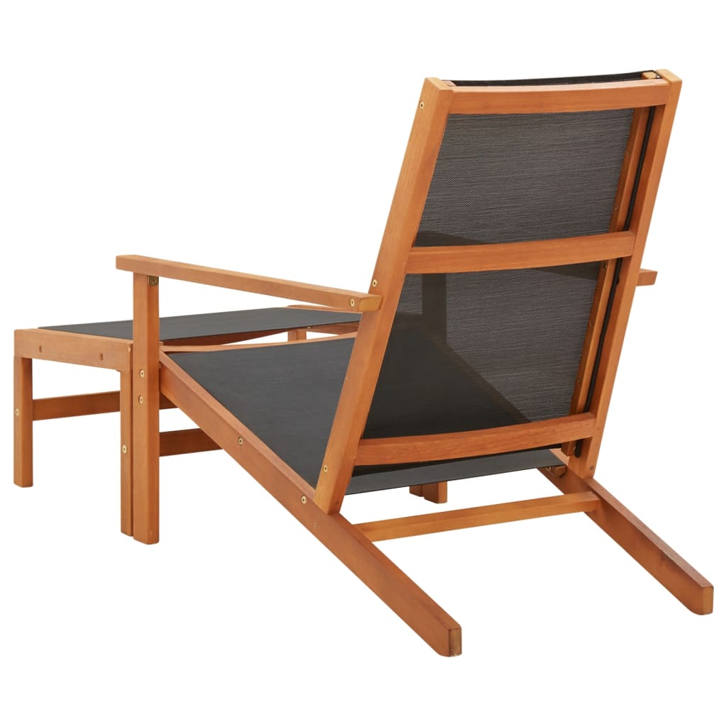 Cadeira de jardim c/ apoio pés eucalipto maciço/textilene preto