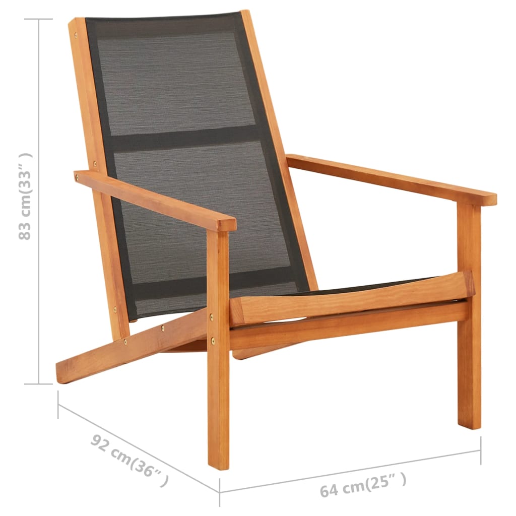 Cadeira de jardim c/ apoio pés eucalipto maciço/textilene preto