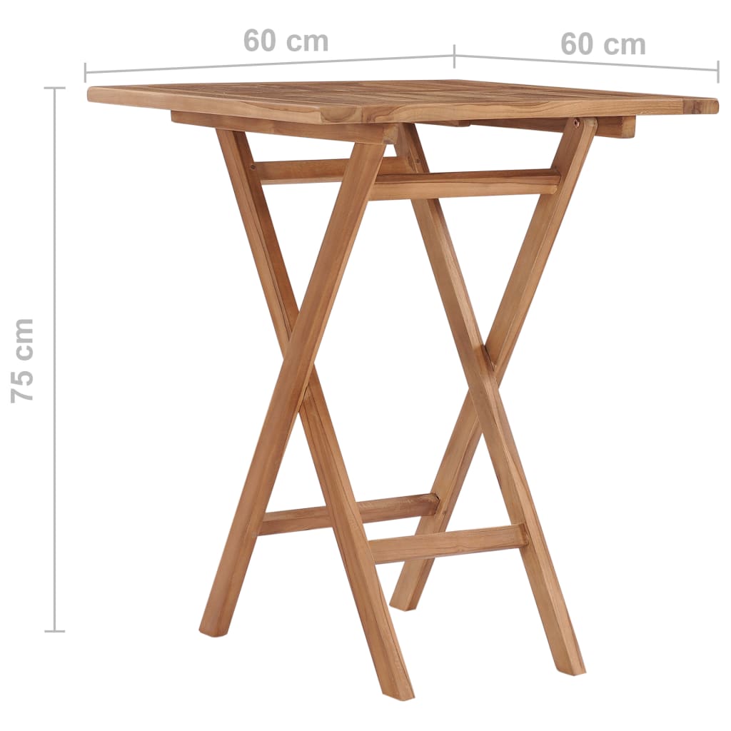 Mesa de jardim dobrável 60x60x75 cm madeira de teca maciça