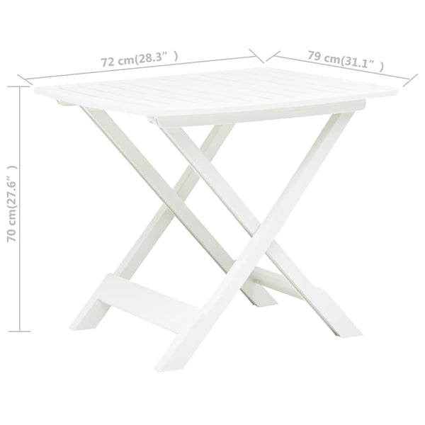 Mesa de jardim dobrável 79x72x70 cm plástico branco