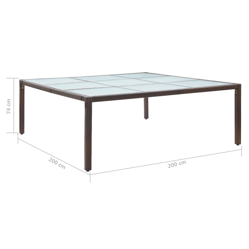 Mesa de jantar para jardim 200x200x74 cm vime PE castanho