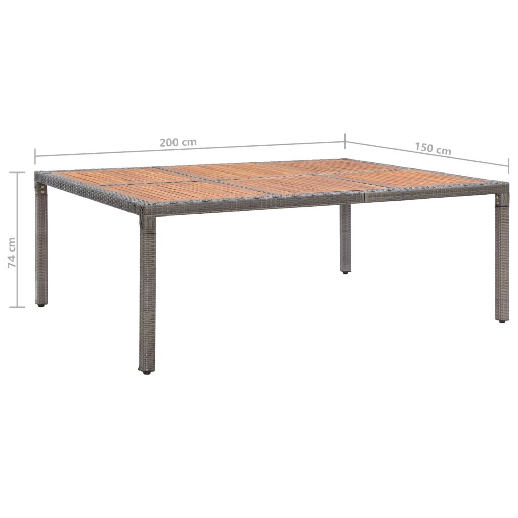 Mesa de jardim 200x150x74 cm vime PE e madeira acácia cinzento