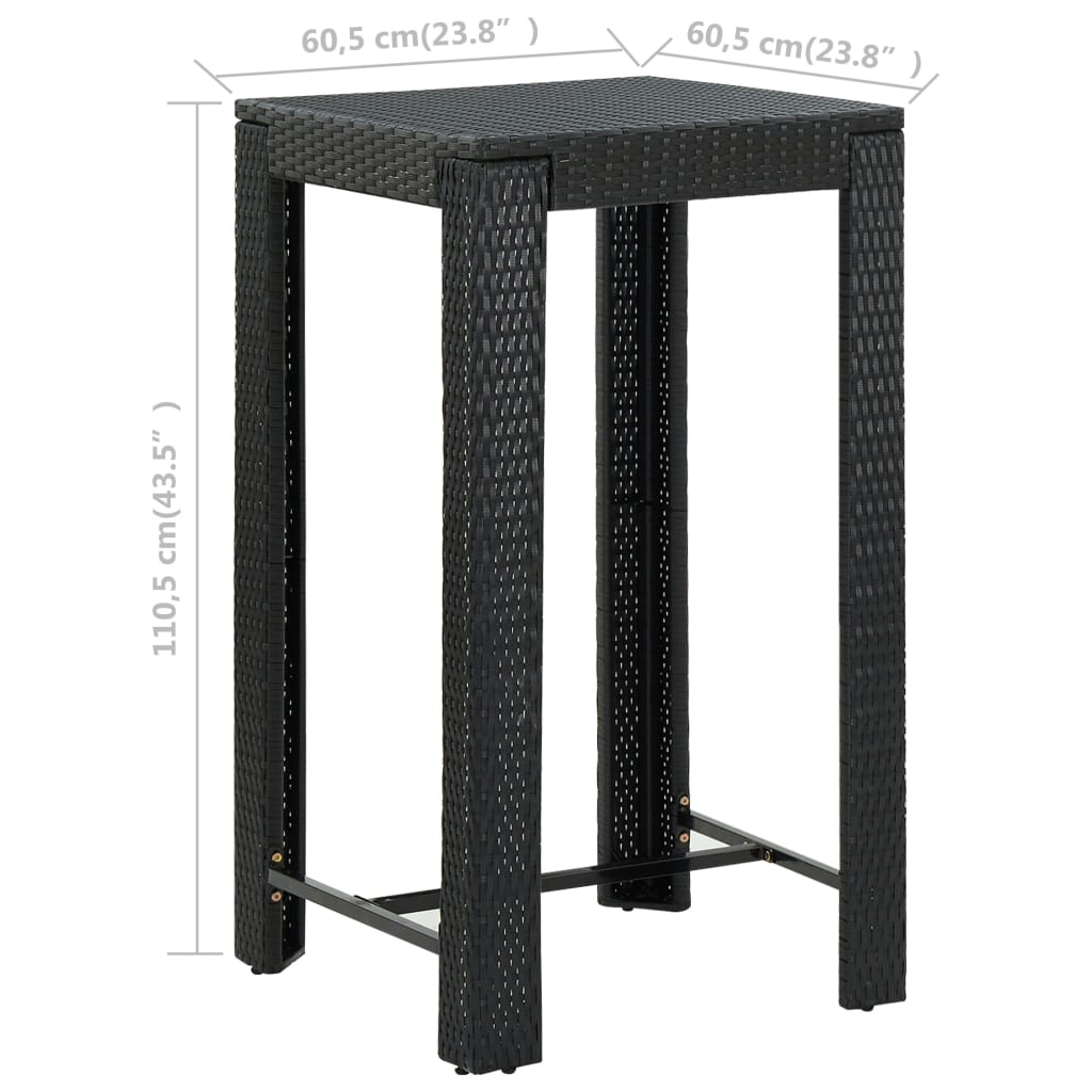 Mesa de bar para jardim 60,5x60,5x110,5 cm vime PE preto