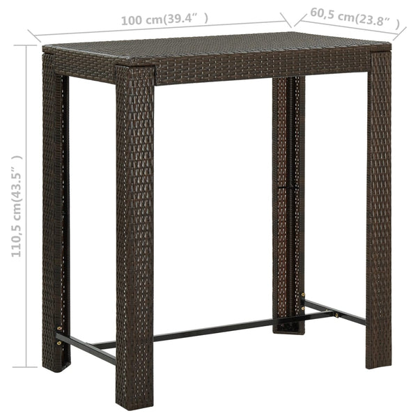 Mesa de bar para jardim 100x60,5x110,5 cm vime PE castanho