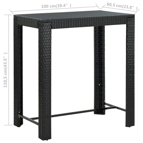 Mesa de bar para jardim 100x60,5x110,5 cm vime PE preto