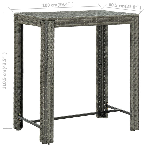 Mesa de bar para jardim 100x60,5x110,5 cm vime PE cinzento