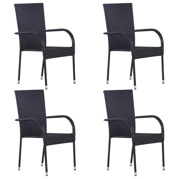 Cadeiras de exterior empilháveis 4 pcs vime PE preto