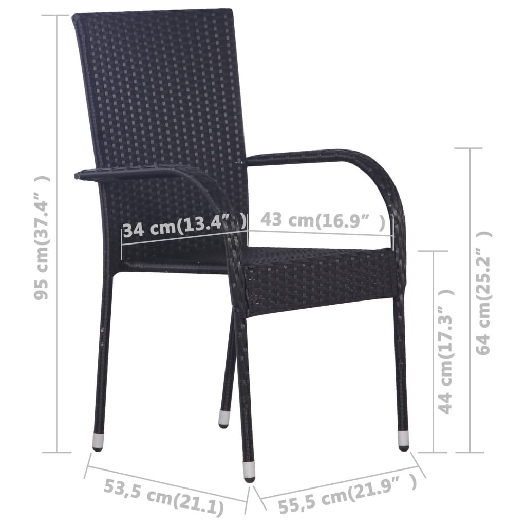 Cadeiras de exterior empilháveis 4 pcs vime PE preto
