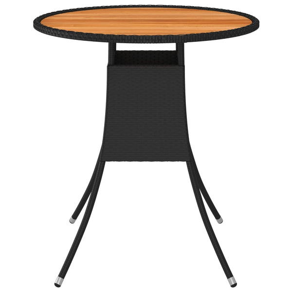 Mesa de jantar p/ jardim Ø 70 cm vime PE e acácia maciça preto