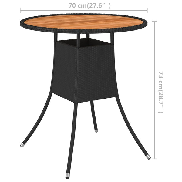 Mesa de jantar p/ jardim Ø 70 cm vime PE e acácia maciça preto