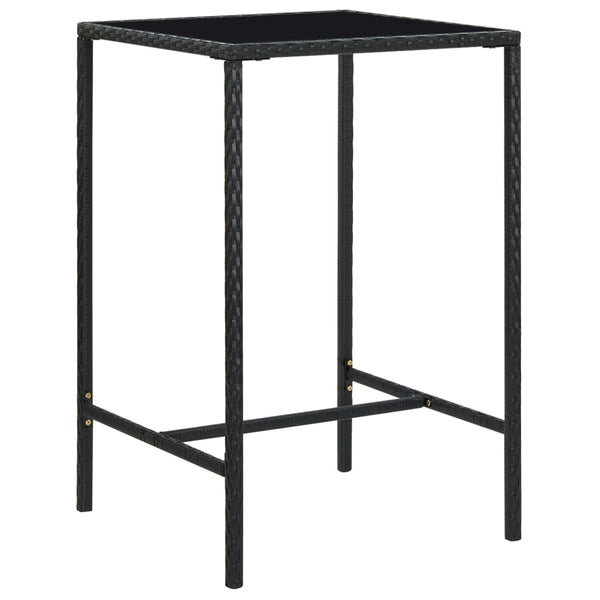 Mesa de bar para jardim 70x70x110 cm vidro e vime PE preto