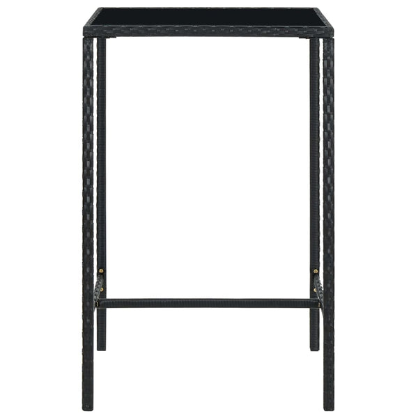 Mesa de bar para jardim 70x70x110 cm vidro e vime PE preto