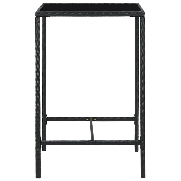 Mesa de bar para jardim 70x70x110 cm vidro e vime PE preto