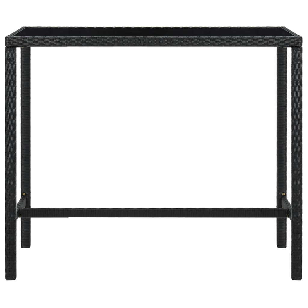 Mesa de bar para jardim 130x60x110 cm vidro e vime PE preto