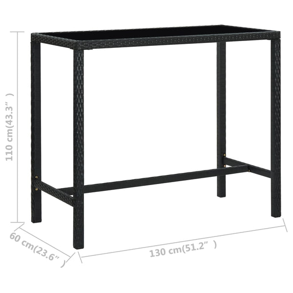 Mesa de bar para jardim 130x60x110 cm vidro e vime PE preto