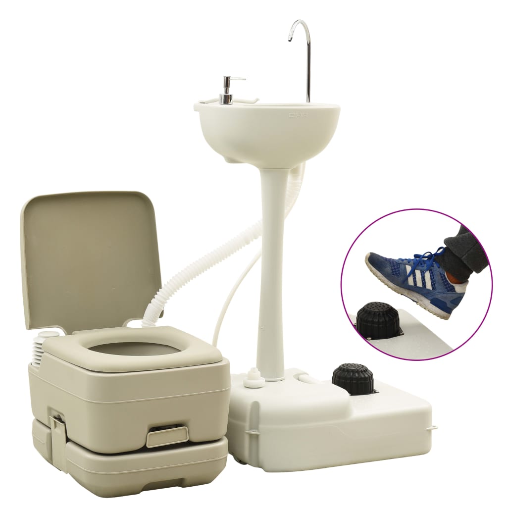 Conj. portable toilet 10+10L and washbasin 20L gray camping