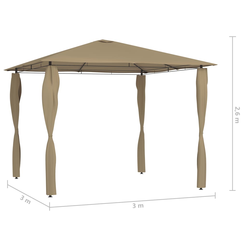 Gazebo 3x3x2,6 m com capas postes 160 g/m² cinza-acastanhado