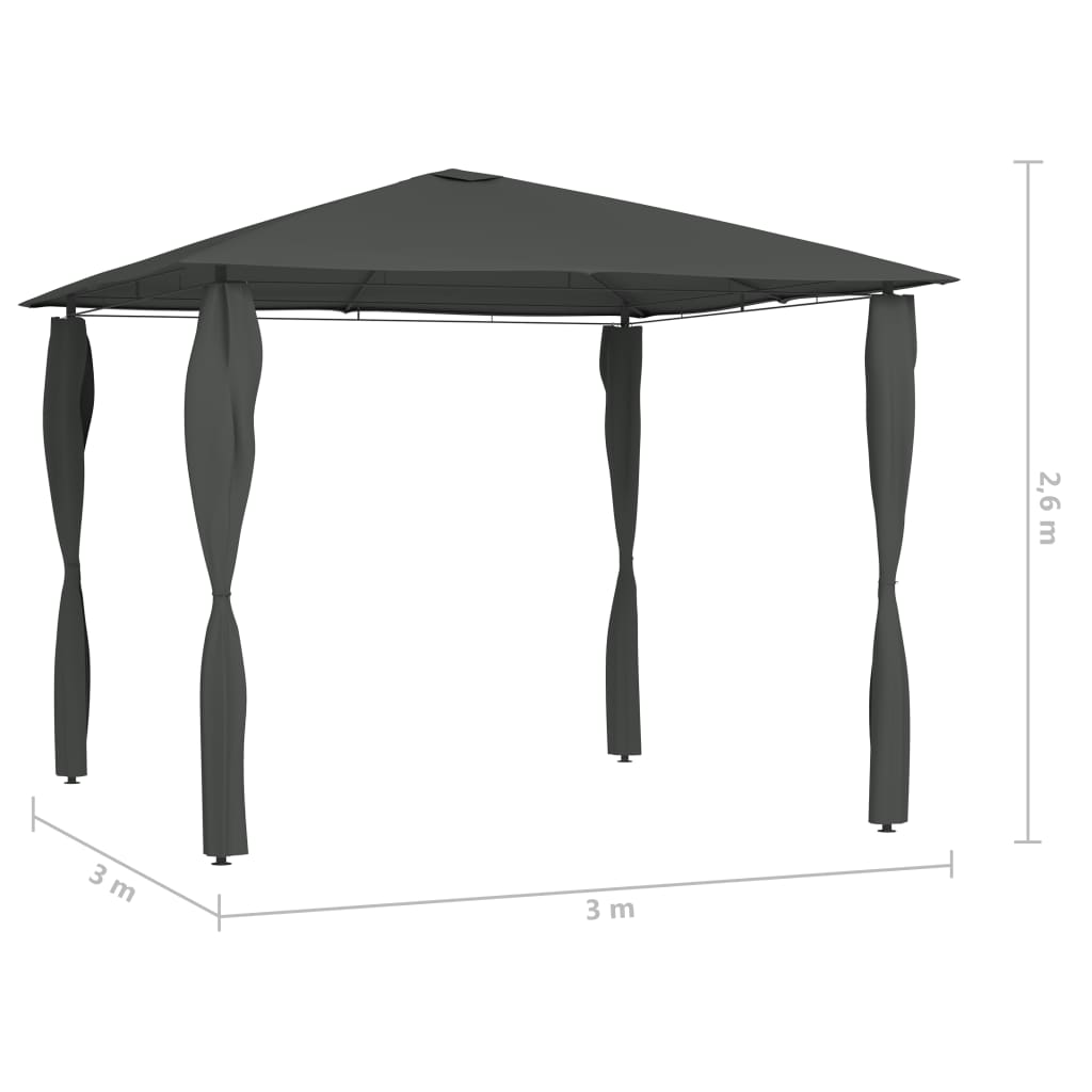 Gazebo 3x3x2,6 m com capas para postes 160 g/m² antracite