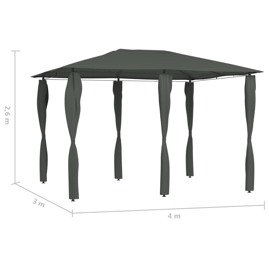 Gazebo 3x4x2,6 m com capas para postes 160 g/m² antracite