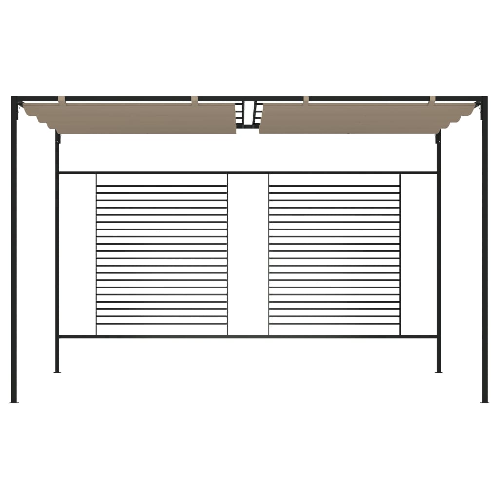 Gazebo c/ telhado retrátil 3x4x2,3 m 180 g/m² cinza-acastanhado