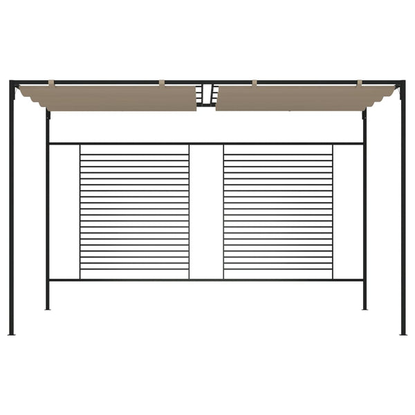 Gazebo c/ telhado retrátil 3x4x2,3 m 180 g/m² cinza-acastanhado