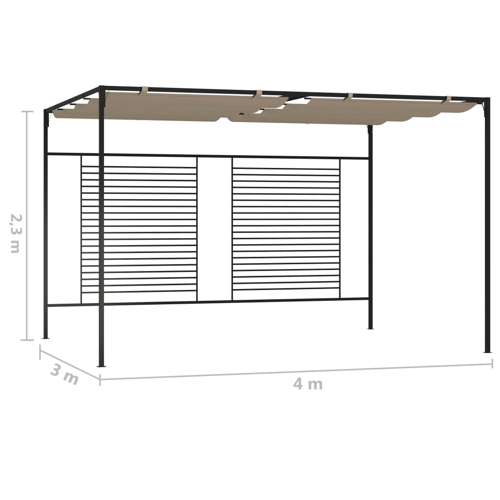 Gazebo c/ telhado retrátil 3x4x2,3 m 180 g/m² cinza-acastanhado