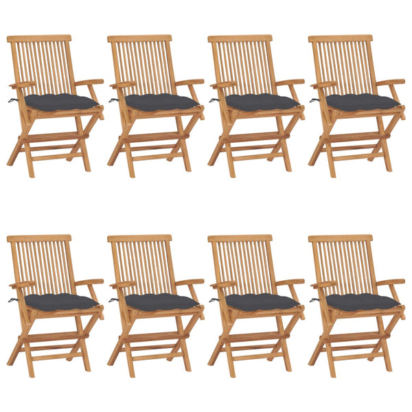 Cadeiras de jardim c/ almofadões antracite 8 pcs teca maciça