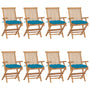 Cadeiras de jardim c/ almofadões azuis-claros 8 pcs teca maciça