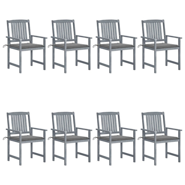 Cadeiras de jardim c/ almofadões 8 pcs acácia maciça cinzento