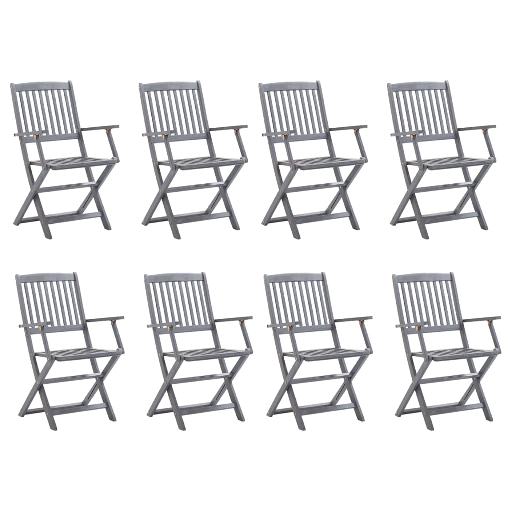 Cadeiras de exterior dobráveis 8pcs c/ almofadões acácia maciça