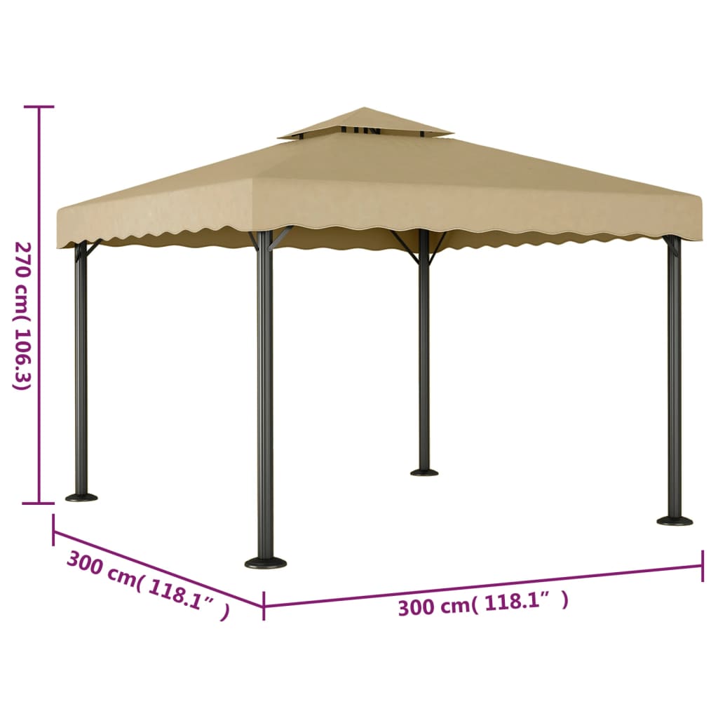 Gazebo 3x3 m alumínio e aço cinzento-acastanhado