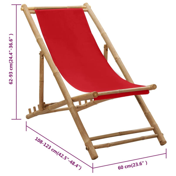 Cadeira de terraço bambu e lona vermelho