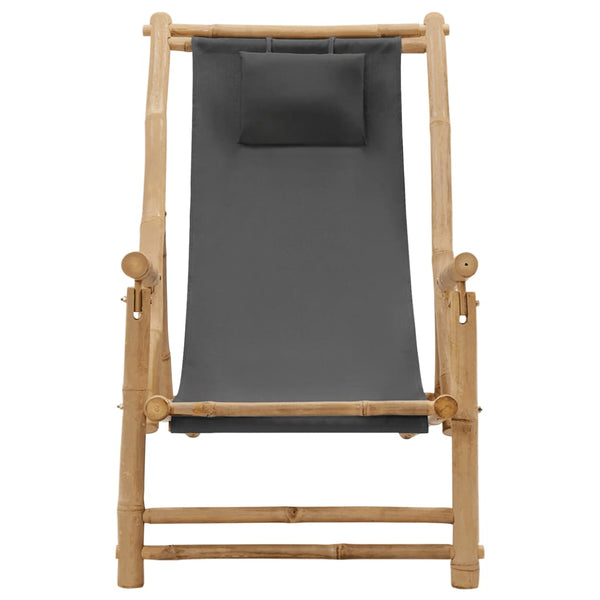 Cadeira de terraço de bambu e lona cinzento-escuro