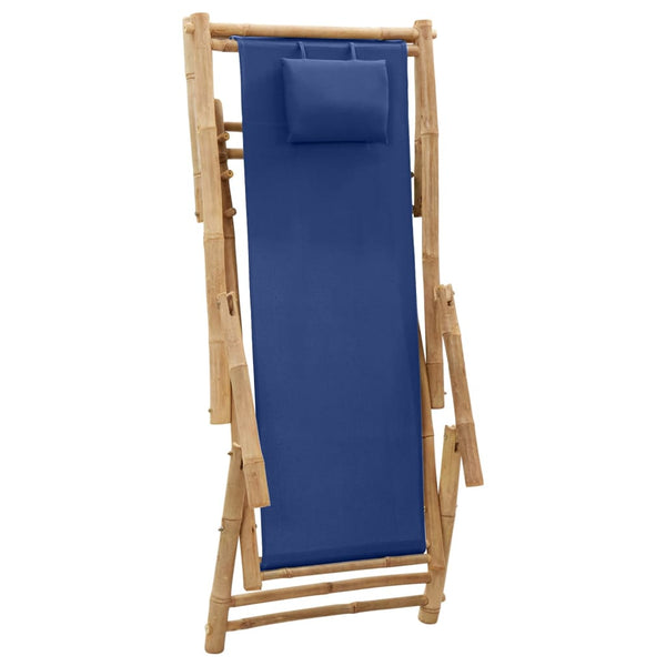Cadeira de terraço de bambu e lona azul-marinho