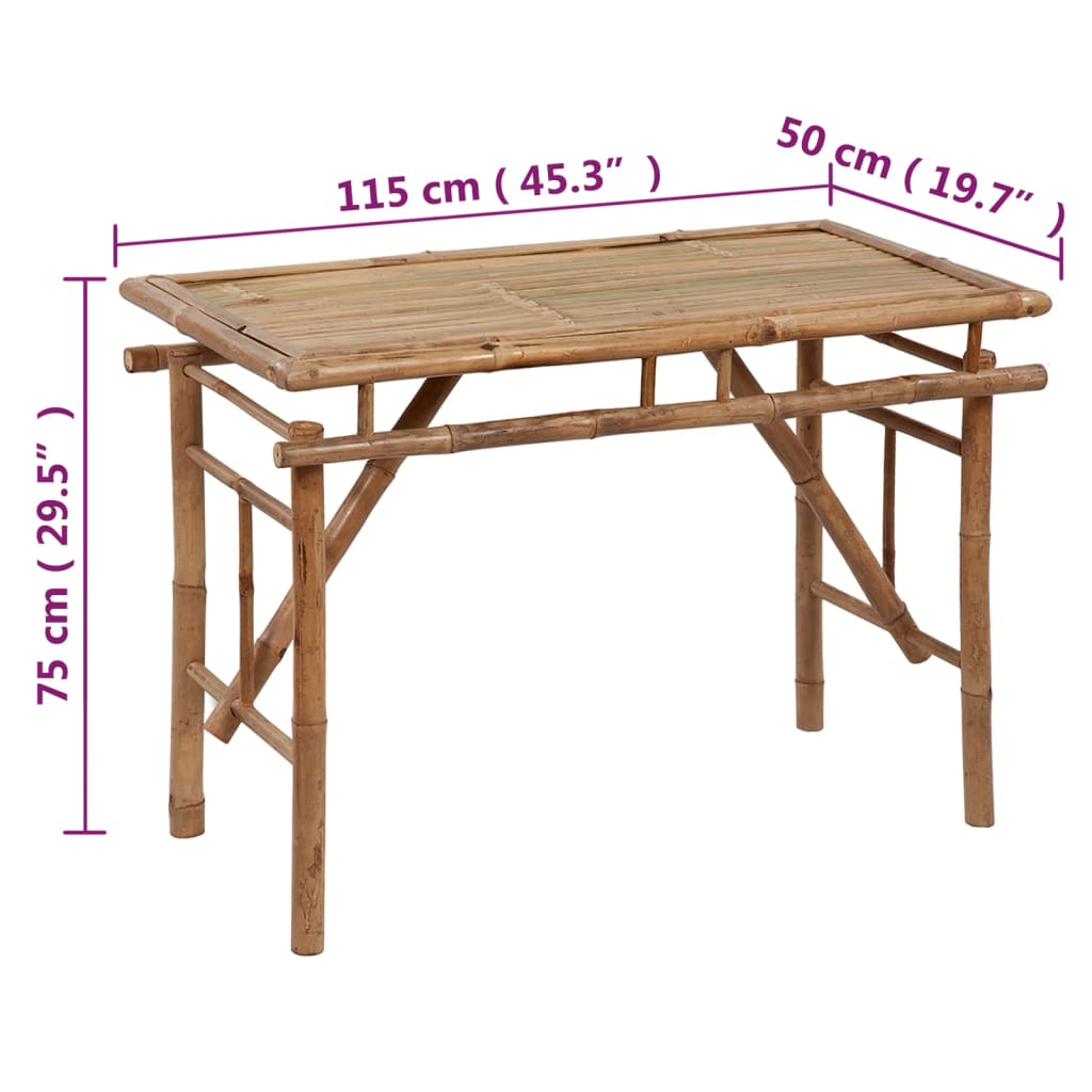 Mesa de jardim dobrável 115x50x75 cm bambu